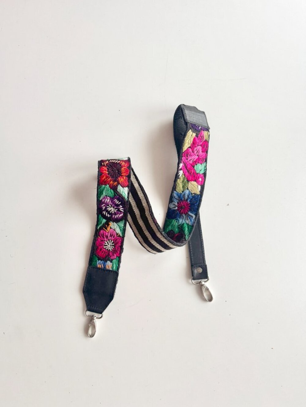 HIPTIPICO Vintage Floral Embroidered Leather Camera Bag Strap Made in Guatemala